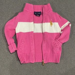 Ralph Lauren Pink And White Zipper infants 18 months Sweater